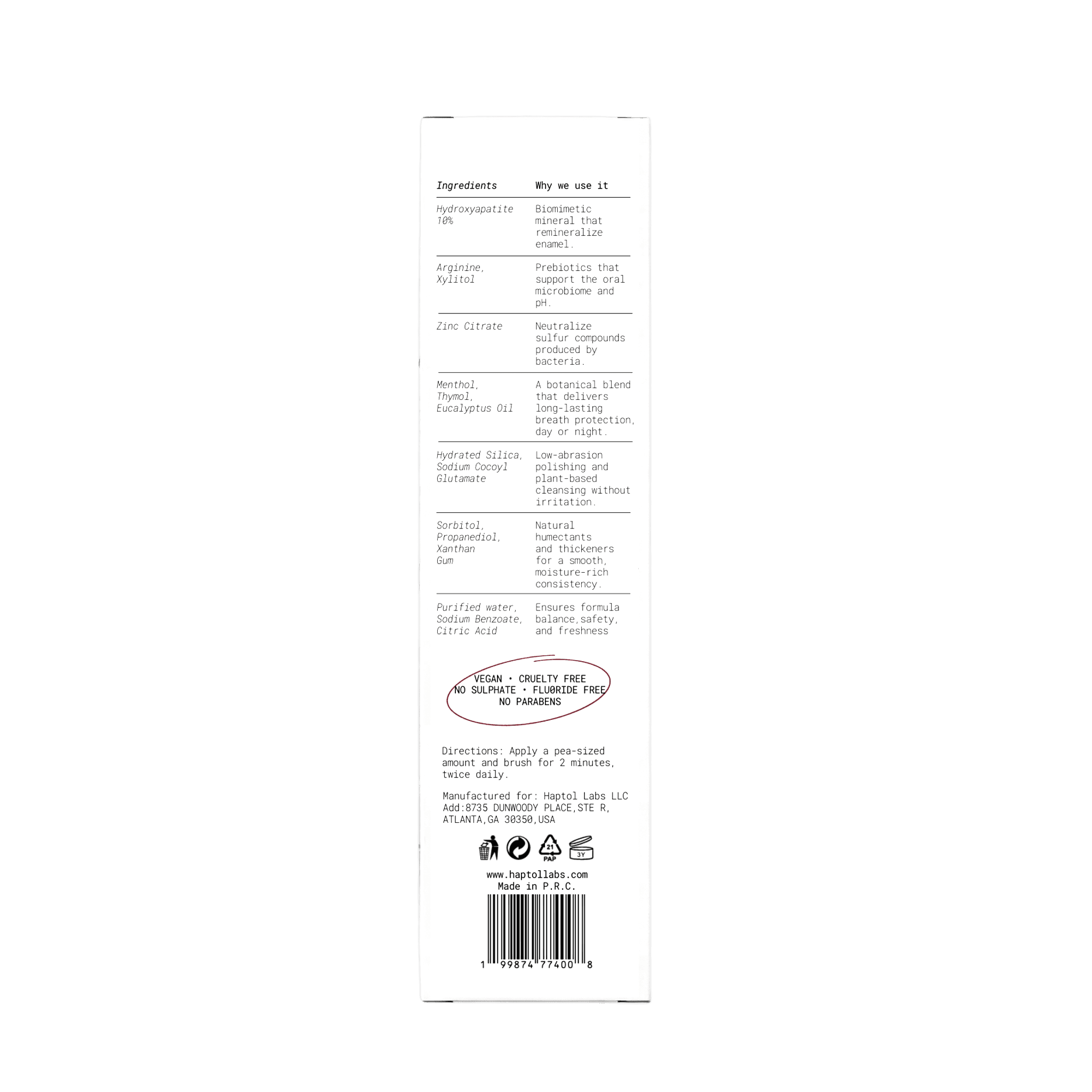 Toothpaste Box Back/Side